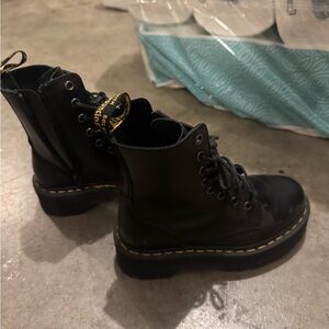 Dr. Martens Black Combat Boots with Yellow Stitching